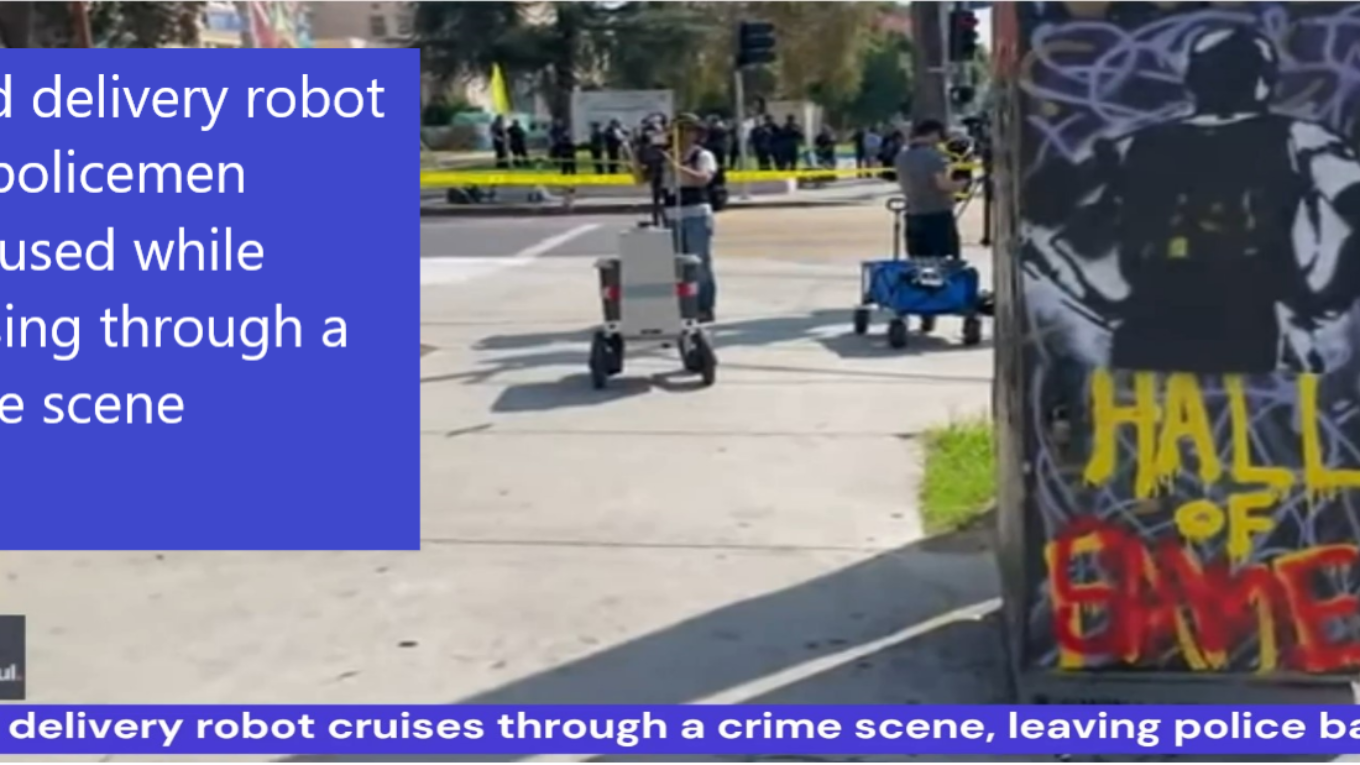 Food delivery robot left policemen confused while cruising through a crime scene